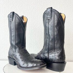 Rod Patrick Mens Cowboy Boots 8.5D Black Full Quill Ostrich Western Round Toe